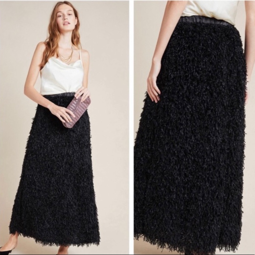 NWT Anthropologie Sunday in Brooklyn Chantal ostrich feather black long skirt XS